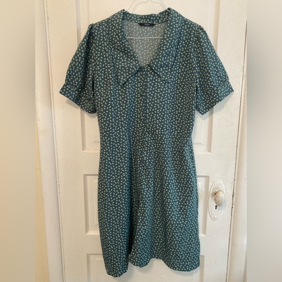 Vintage Dresses & Skirts - Vintage Teal Collared Floral Dress